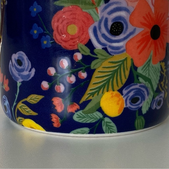 Rifle Paper Co. for Anthropologie Mug “D” Floral Gold Handle Trim Coffee Blue - Picture 10 of 16